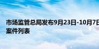 市场监管总局发布9月23日-10月7日无条件批准经营者集中案件列表