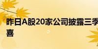 昨日A股20家公司披露三季度业绩预告全部报喜