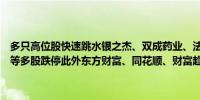 多只高位股快速跳水银之杰、双成药业、法本信息、润和软件、指南针等多股跌停此外东方财富、同花顺、财富趋势等个股均大幅下挫