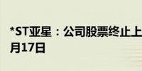 *ST亚星：公司股票终止上市暨摘牌日期为10月17日