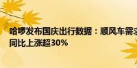 哈啰发布国庆出行数据：顺风车需求增长超105%租车订单同比上涨超30%