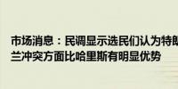 市场消息：民调显示选民们认为特朗普在处理以色列和乌克兰冲突方面比哈里斯有明显优势