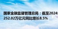 国家金融监督管理总局：截至2024年8月末人民币贷款余额252.02万亿元同比增长8.5%