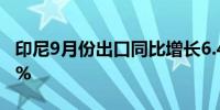 印尼9月份出口同比增长6.44%预估增长8.10%