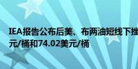 IEA报告公布后美、布两油短线下挫0.3美元分别报70.13美元/桶和74.02美元/桶