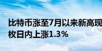 比特币涨至7月以来新高现报66911.45美元/枚日内上涨1.3%