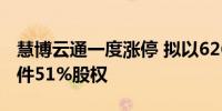 慧博云通一度涨停 拟以6260万元收购金锐软件51%股权