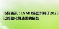 市场资讯：LVMH集团料将于2025年额外支付8亿欧元税费以帮助化解法国的债务