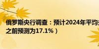 俄罗斯央行调查：预计2024年平均关键利率将达到17.3%（之前预测为17.1%）