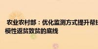  农业农村部：优化监测方式提升帮扶质效牢牢守住不发生规模性返贫致贫的底线 