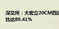 深交所：大宏立20CM四连板 自然人买入占比达89.41%