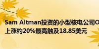 Sam Altman投资的小型核电公司Oklo股价创盘中历史新高上涨约20%最高触及18.85美元