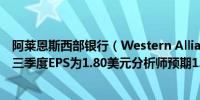 阿莱恩斯西部银行（Western Alliance Bancorporation）三季度EPS为1.80美元分析师预期1.90美元