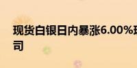 现货白银日内暴涨6.00%现报33.59美元/盎司