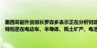 墨西哥副外贸部长罗森多表示正在分析财政信贷激励措施以吸引生产商特别是在电动车、半导体、稀土矿产、电池和电子行业