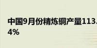 中国9月份精炼铜产量113.8万吨 同比增长0.4%