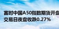 富时中国A50指数期货开盘下跌0.45%上一个交易日夜盘收跌0.27%