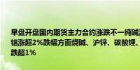 早盘开盘国内期货主力合约涨跌不一纯碱涨超4%集运欧线涨近4%氧化铝涨超2%跌幅方面烧碱、沪锌、碳酸锂、铁矿石、热卷、不锈钢（SS）跌超1%