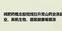 减肥药概念股短线拉升常山药业涨超10%圣诺生物、翰宇药业、昊帆生物、德展健康等跟涨