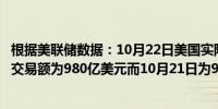 根据美联储数据：10月22日美国实际联邦基金利率为4.83%交易额为980亿美元而10月21日为960亿美元为4.83%