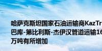 哈萨克斯坦国家石油运输商KazTransOil：计划在10月份向巴库-第比利斯-杰伊汉管道运输16万吨石油较9月份的13.8万吨有所增加