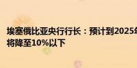 埃塞俄比亚央行行长：预计到2025年底整体通胀和食品通胀将降至10%以下