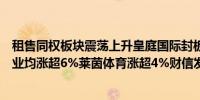 租售同权板块震荡上升皇庭国际封板涨停合肥城建、南国置业均涨超6%莱茵体育涨超4%财信发展、维业股份等跟涨