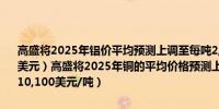 高盛将2025年铝价平均预测上调至每吨2,700美元（此前为每吨2,540美元）高盛将2025年铜的平均价格预测上调至10,160美元/吨（此前为10,100美元/吨）