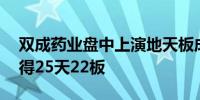 双成药业盘中上演地天板成交额近27亿元录得25天22板