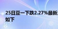 25日豆一下跌2.27%最新主力合约持仓变化如下