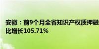 安徽：前9个月全省知识产权质押融资金额达452.09亿元 同比增长105.71%