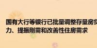 国有大行等银行已批量调整存量房贷利率有助于释放消费潜力、提振刚需和改善性住房需求