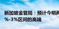 新加坡金管局：预计今明两年GDP增幅将在2%-3%区间的高端