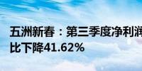 五洲新春：第三季度净利润为2317.76万元同比下降41.62%