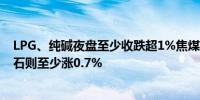 LPG、纯碱夜盘至少收跌超1%焦煤跌0.5%低硫燃油和铁矿石则至少涨0.7%