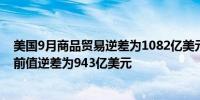 美国9月商品贸易逆差为1082亿美元预期逆差为959亿美元前值逆差为943亿美元