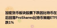 加密货币板块股票下跌因比特币在前一交易日创下历史新高后回落ProShares比特币策略ETF和iShares比特币信托均下跌1%