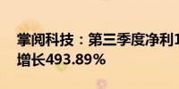 掌阅科技：第三季度净利1087.69万元 同比增长493.89%