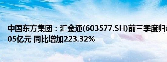 中国东方集团：汇金通(603577.SH)前三季度归母净利润1.05亿元 同比增加223.32%