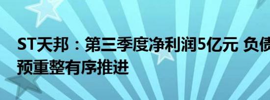 ST天邦：第三季度净利润5亿元 负债率下降、预重整有序推进