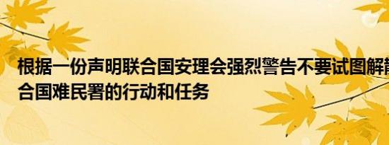 根据一份声明联合国安理会强烈警告不要试图解散或削弱联合国难民署的行动和任务