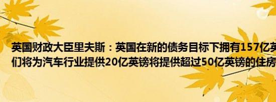 英国财政大臣里夫斯：英国在新的债务目标下拥有157亿英镑的余地我们将为汽车行业提供20亿英镑将提供超过50亿英镑的住房投资