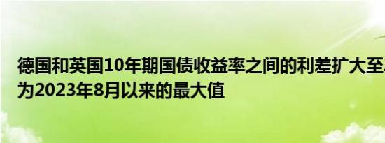 德国和英国10年期国债收益率之间的利差扩大至201个基点为2023年8月以来的最大值