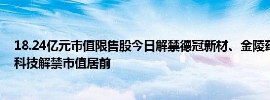 18.24亿元市值限售股今日解禁德冠新材、金陵药业、旺成科技解禁市值居前