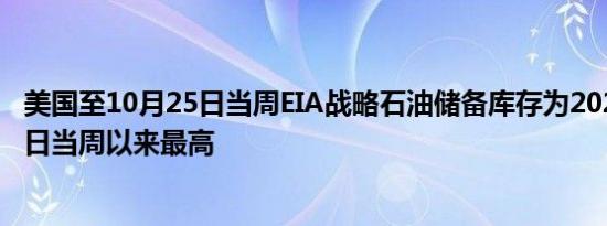 美国至10月25日当周EIA战略石油储备库存为2022年12月2日当周以来最高