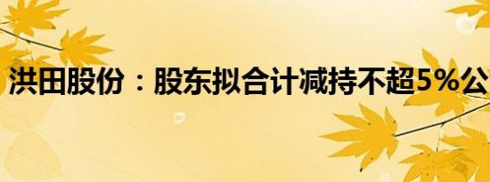 洪田股份：股东拟合计减持不超5%公司股份