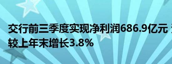 交行前三季度实现净利润686.9亿元 资产总额较上年末增长3.8%