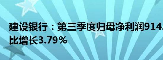 建设银行：第三季度归母净利润914.5亿元同比增长3.79%