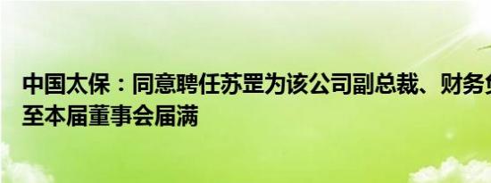 中国太保：同意聘任苏罡为该公司副总裁、财务负责人聘期至本届董事会届满