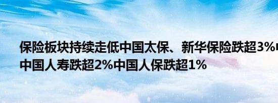 保险板块持续走低中国太保、新华保险跌超3%中国平安、中国人寿跌超2%中国人保跌超1%